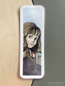 Uno dei segnalibri, dipinti ad acquerello e poi plastificati, che ho dedicato ai personali di Harry Potter.