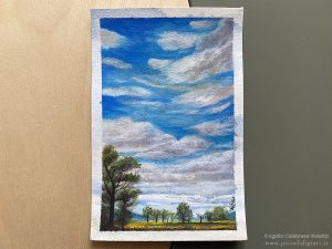 Dipinto ad acquerello su carta di 10x15 raffigurante un dei paesaggi realizzati partendo da una suggestione.