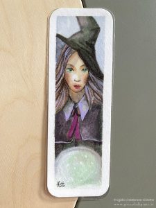 Uno dei segnalibri, dipinti ad acquerello e poi plastificati, che ho dedicato ai personaggi fantasy.